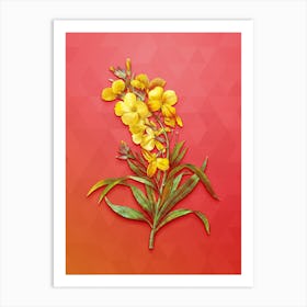 Vintage Cheiranthus Flower Botanical Art on Fiery Red n.0464 Art Print