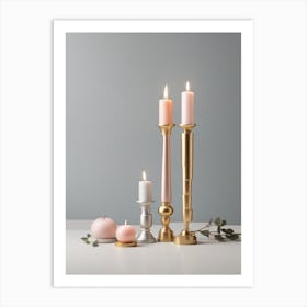 Three Candles On A Table Art Print