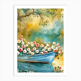 Boat With Roses Art Print