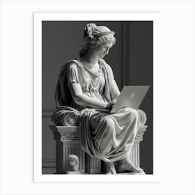 Statue Of A Woman Using A Laptop Art Print