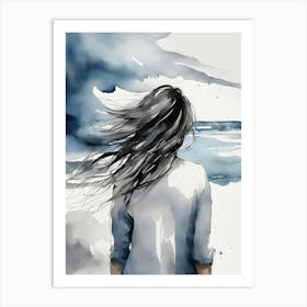 Girl With Hair Blowing In The Wind Art Print