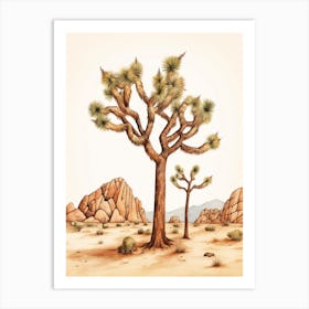  Minimalist Joshua Tree At Dusk In Desert Line Art 1 Art Print