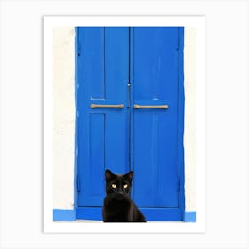 Cat In Front Of Blue Door Art Print