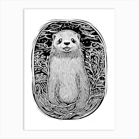 Otter Linocut 1 Art Print