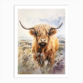 Highland Cow In Grassy Wildflower Field 2 Art Print