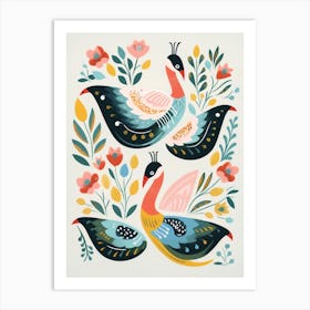 Folk Style Bird Painting Swan 4 Art Print