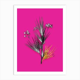 Vintage Blue Stars Black and White Gold Leaf Floral Art on Hot Pink n.0491 Art Print