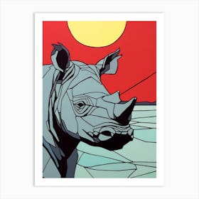 Portrait Of Rhino Red Background Art Print