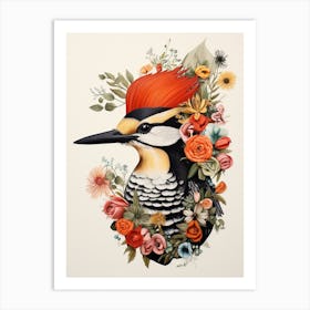 Bird With A Flower Crown Woodpecker 1 Art Print