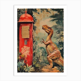 Dinosaur At The Postbox Retro Collage 1 Art Print
