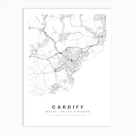 Cardiff Wales White Map Art Print