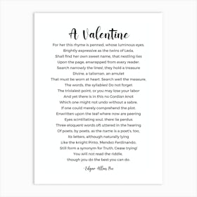A Valentine Poem By Edgar Allan Poe Art Print
