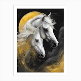 Two Horses In The Moonlight Art Print