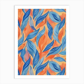 Blue And Orange Leaves 4 Art Print