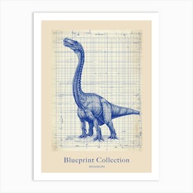 Maiasaura Dinosaur Blue Print Sketch 4 Poster Art Print
