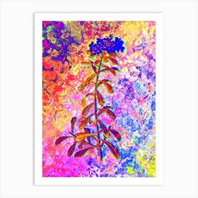 Small White Flowers Botanical in Acid Neon Pink Green and Blue n.0001 Art Print