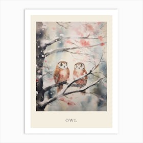 Winter Watercolour Owl 3 Poster Art Print