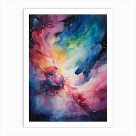 Abstract Watercolor Of A Vivid Pink Nebula With An Explosion At Its Core Galaxies Unfurling In The (1) 2 Art Print