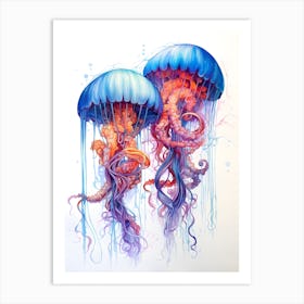 Colourful Jellyfishes Art Art Print