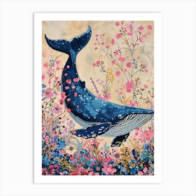 Floral Animal Painting Blue Whale 1 Art Print