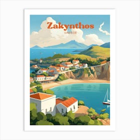 Zakynthos Greece Ocean Modern Travel Illustration Art Print