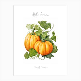 Hello Autumn Fairytale Pumpkin Watercolour Illustration 1 Art Print