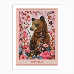 Floral Animal Painting Brown Bear 3 Poster Art Print