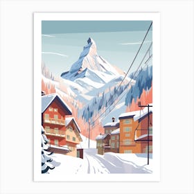 Vintage Winter Travel Illustration Zermatt Switzerland 1 Art Print