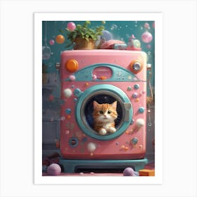 Cat In Washing Machine 11 Art Print