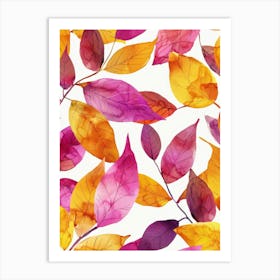 Watercolor Autumn Leaves Seamless Pattern 7 Art Print