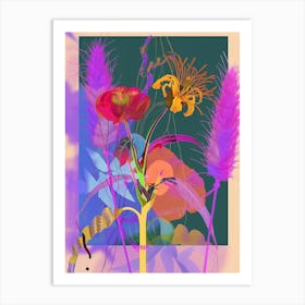 Fountain Grass 1 Neon Flower Collage Art Print