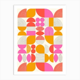 Abstract Geometric Mod Art Shapes Pink Orange Art Print