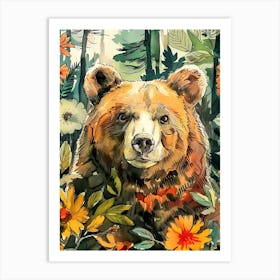 Brown Bear In The Forest animal art Art Print