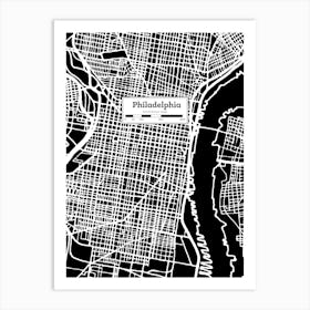 Philadelphia City Map — Hand-drawn map, vector black map Art Print