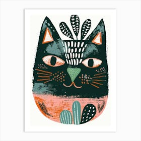 Cat With Cactus 2 Art Print