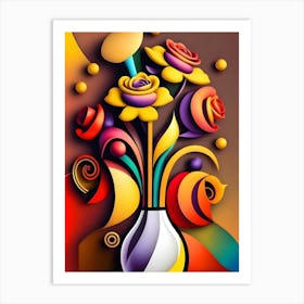 3d Flowers In A Vase Art Print