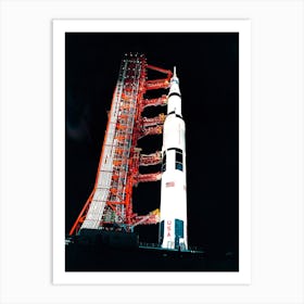 Nighttime, Ground Level View Of Pad A, Launch Complex 39, Kennedy Space Center, Showing The Apollo 13 Art Print