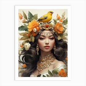 Chinese Girl With Bird Art Print