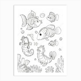 Fishes Coloring Page Art Print