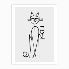 Cat And Cocktail Line Art 3 Art Print
