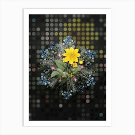 Vintage Dahlia Simplex Flower Wreath on Dot Bokeh Pattern n.0277 Art Print