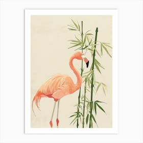 Andean Flamingo And Bamboo Minimalist Illustration 4 Art Print