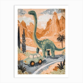 Dinosaur & A Car Muted Pastels 2 Art Print