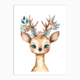 Adorable Watercolor Floral Deer Art Print