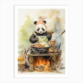 Panda Art Cooking Watercolour 3 Art Print