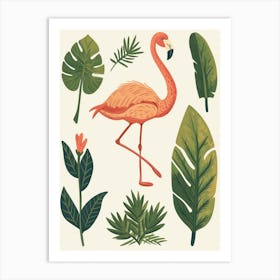 Jamess Flamingo And Croton Plants Minimalist Illustration 2 Art Print