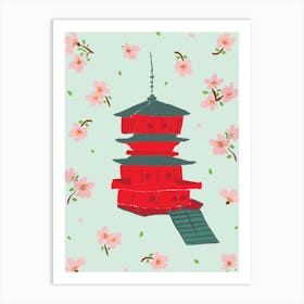 Cherry Blossoms and Temple Art Print