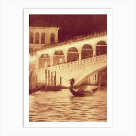 Gondolier Of The Rialto Bridge Venice Art Print