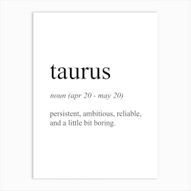 Taurus Star Sign Definition Meaning Art Print