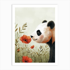 Giant Panda Sniffing A Flower Storybook Illustration 3 Art Print
